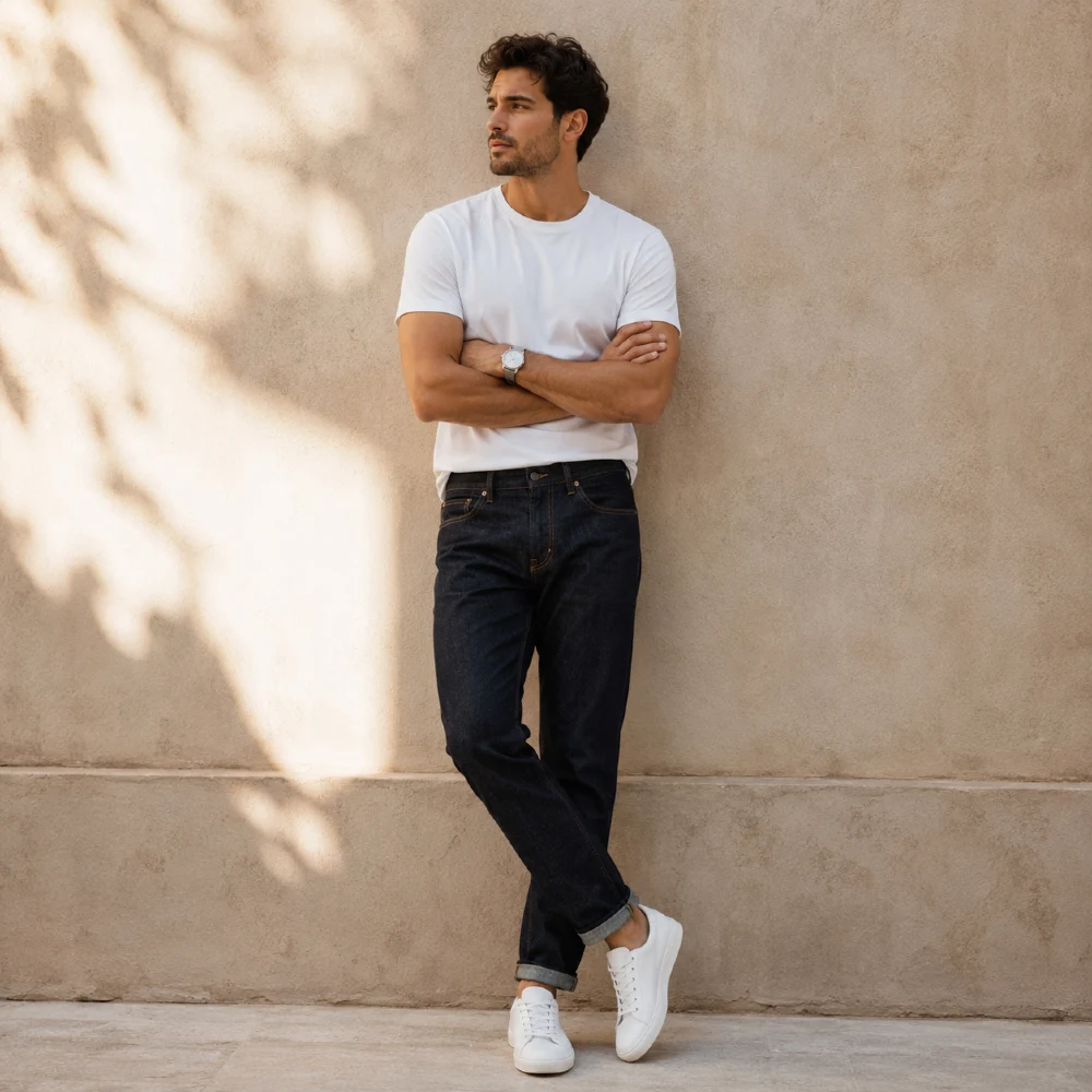 The Classic White Tee and Dark Denim