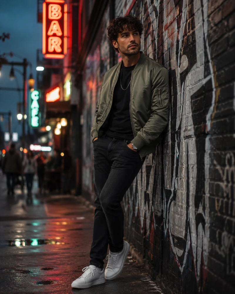 The Bomber Jacket and Slim Jeans Outfit