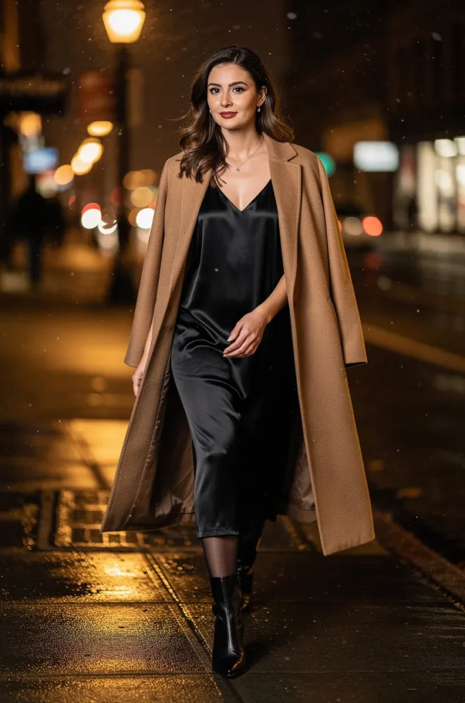 Slip dress + tights + ankle boots. 
