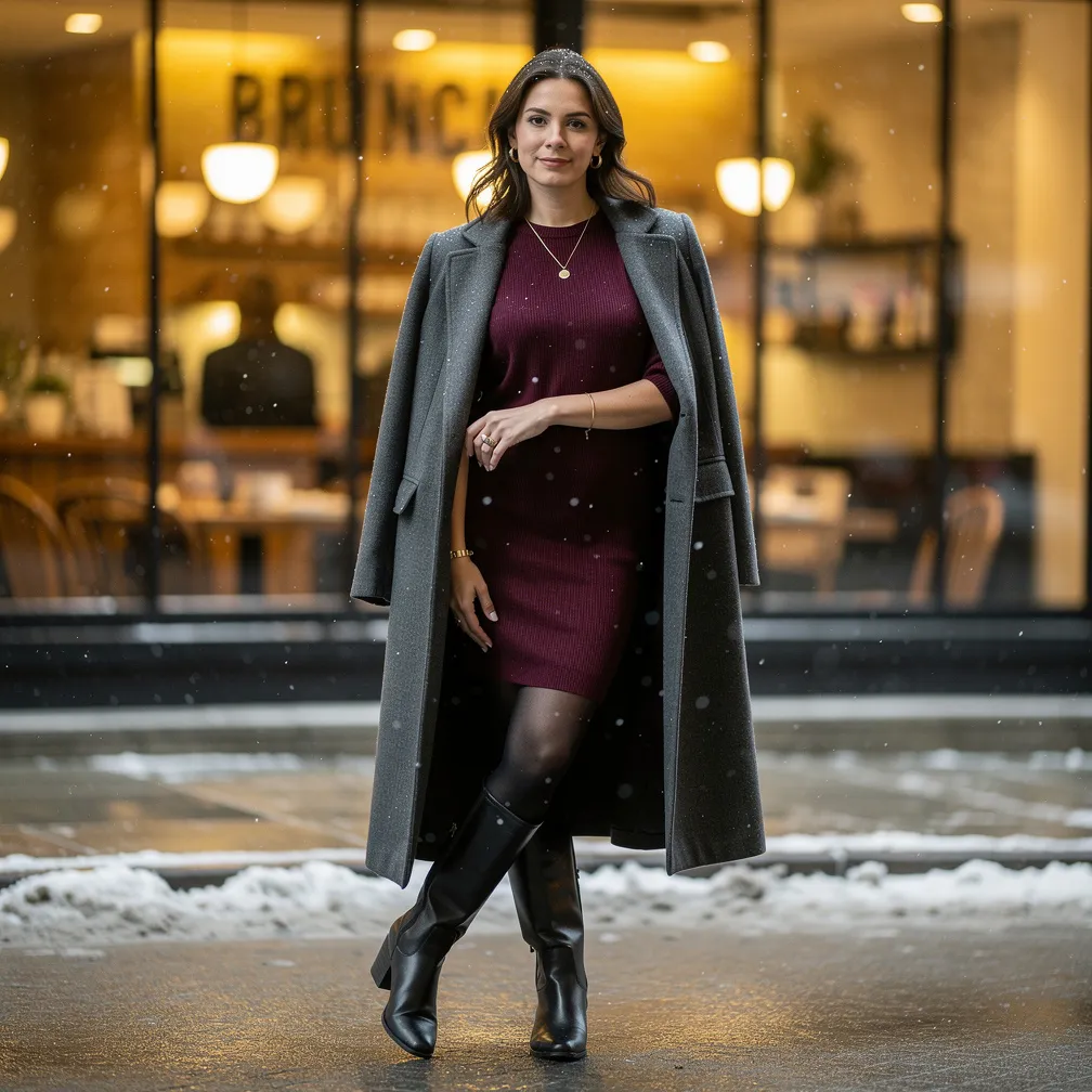 Sweater dress + tights + tall boots. 