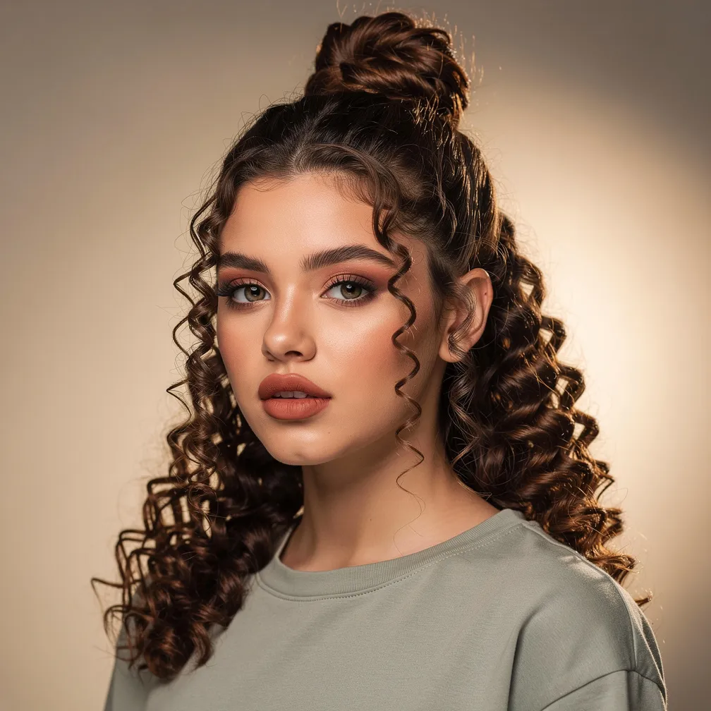 Half-Up Curly Topknot
