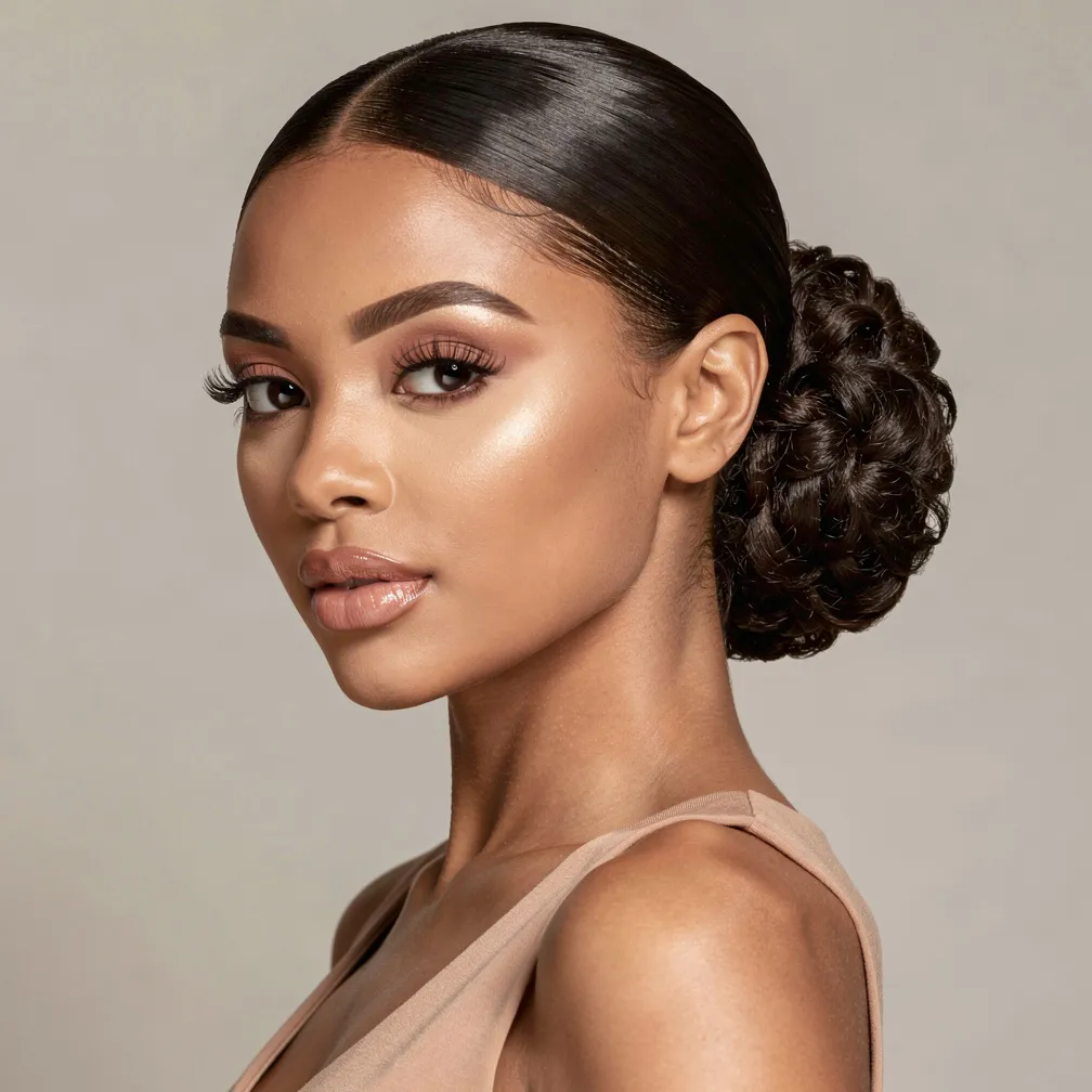 Sleek Curly Low Bun