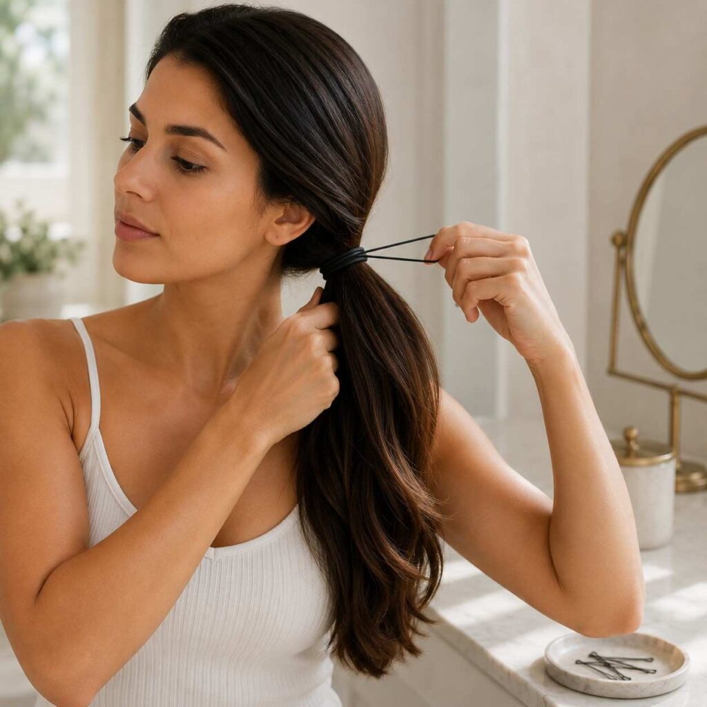 Smooth the Hair into a Tight Ponytail Base